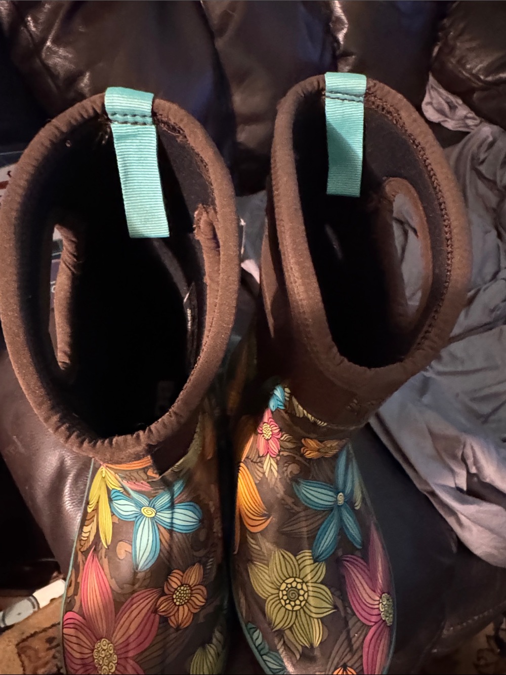 BOGS Womens Brown Floral Rain Boots size 6 Classic Mid Stargazer - Picture 7 of 16